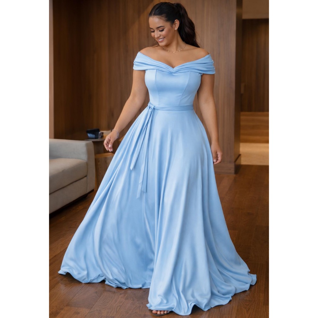 Vestido longo de festa madrinha malha fria Plus