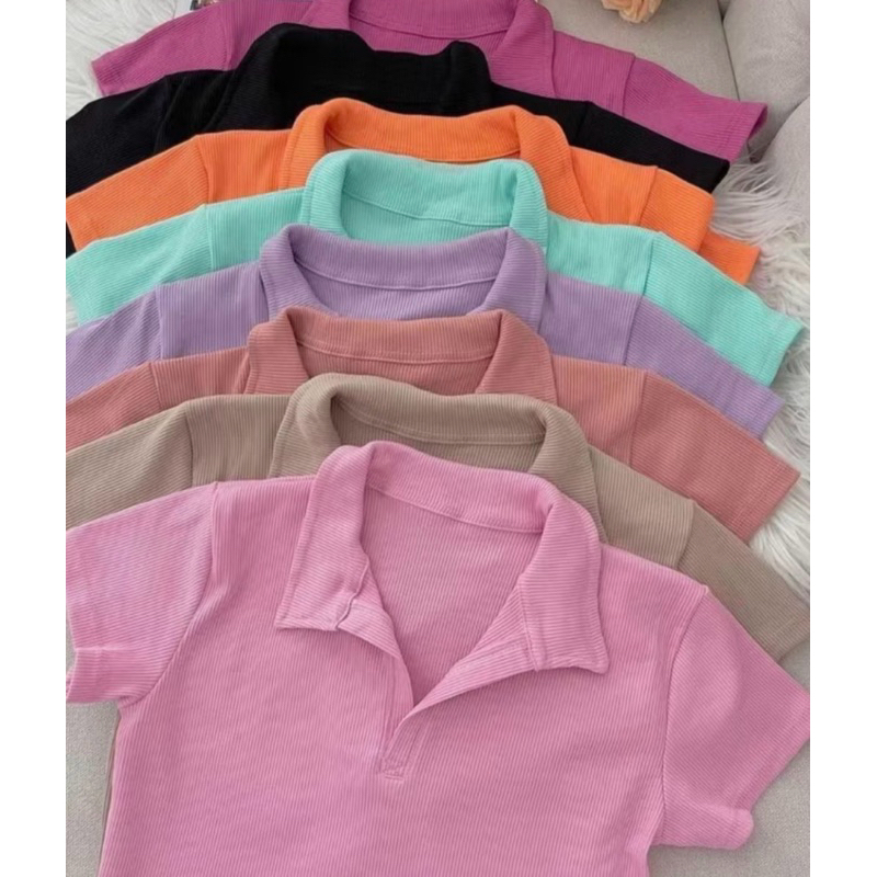 BLUSA GOLA POLO MODA FEMININA BÁSICO CAMISA BLUSINHA CASUAL SOCIAL TRABALHO RIBANA ALGODÃO MANGUINHA VERÃO DIA A DIA