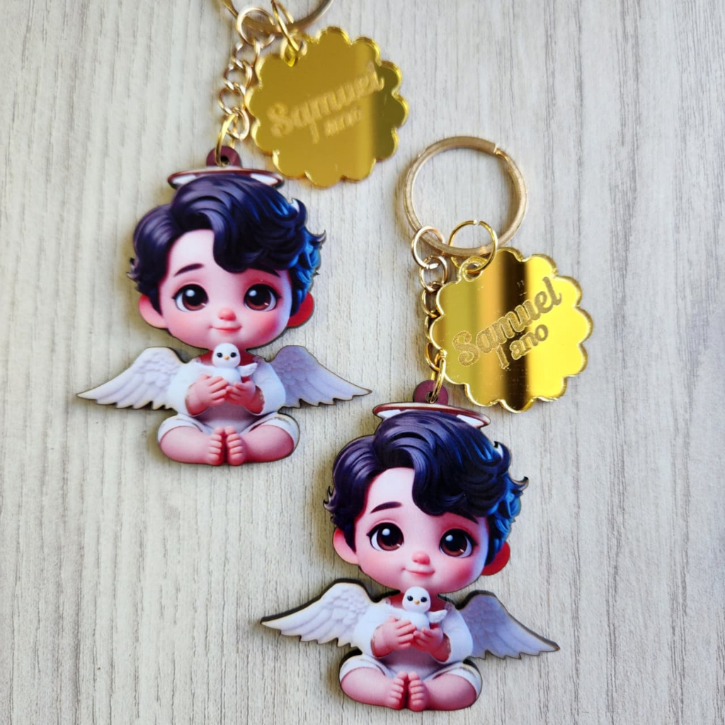 ANJINHO  Chaveiro Personalizado MDF c tag acrilico Lembrancinha P  aniversário infantil Batizado