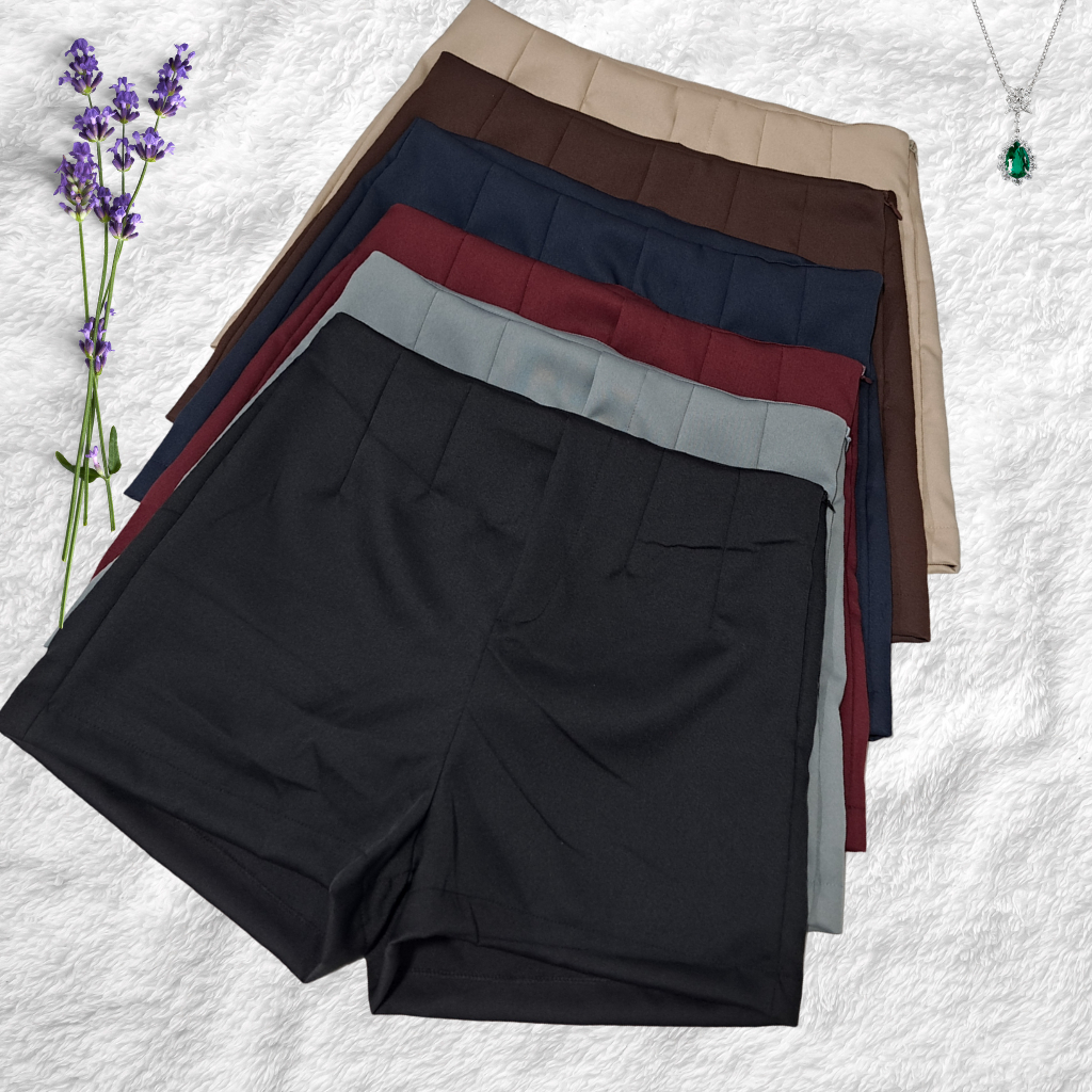 Short Alfaiataria Feminino Social Cintura Alta com Zíper Lateral Corte Estruturado Premium