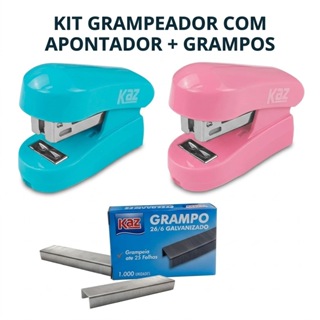 Mini Grampeador de Mesa Plástico Colorido Kaz + 1000 Grampos 26/6 Escritório Escolar Fofo Resistente em Oferta na Shopee