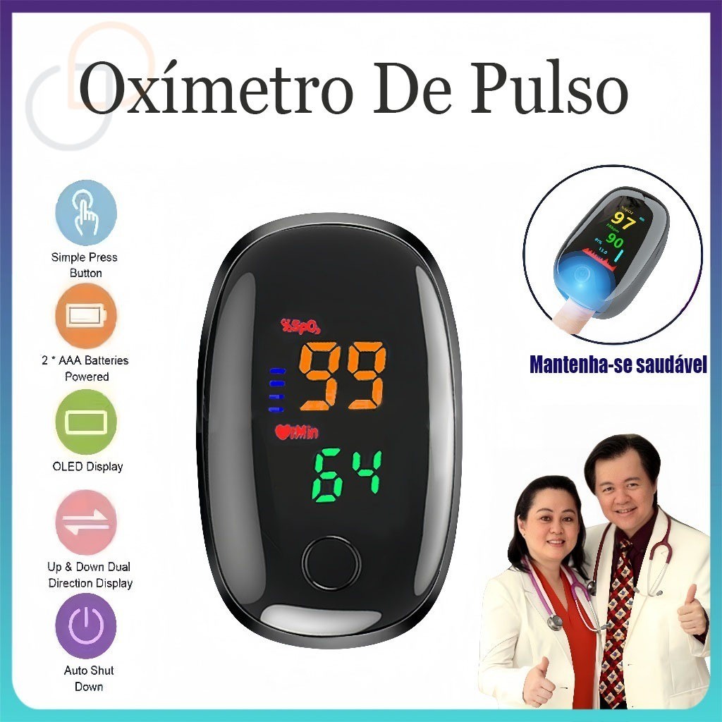 Oximetro de Pulso Digital Medidor de Saturação Oxigênio no Sangue