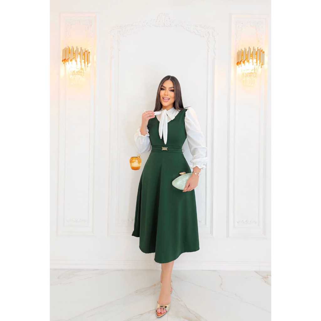 Vestido Longo Evangélico Bicolor ✨ Elegante e Versátil para Igreja, Trabalho e Festa  lindo