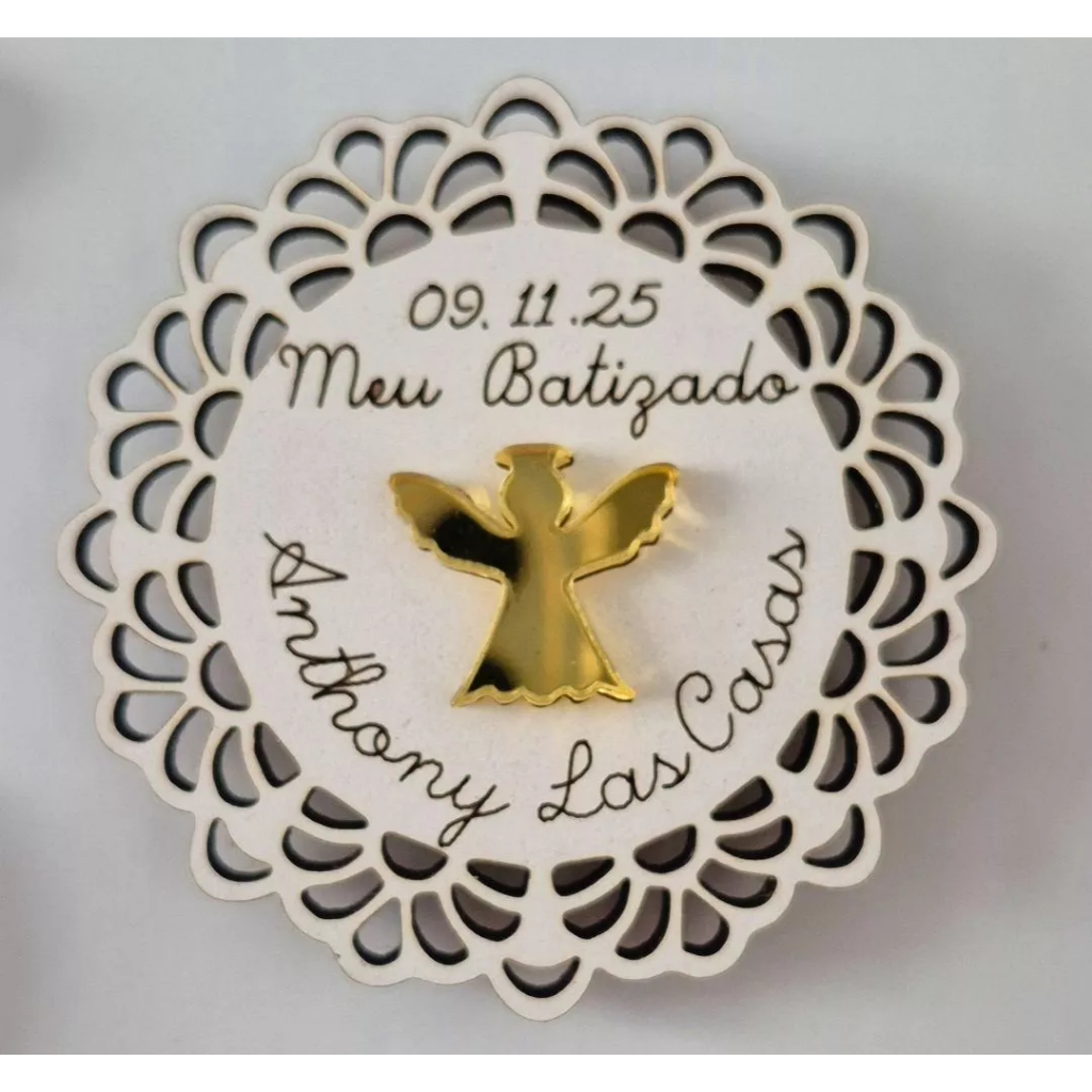 Lembrancinha Batizado MDF Personalizada Ímã ou Chaveiro Anjo Religioso Infantil