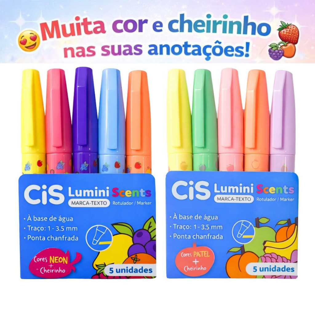 Mini Marca Texto Cis Lumini Perfumado com Cheirinho Scents Cores Neon e Pastel em Oferta na Shopee