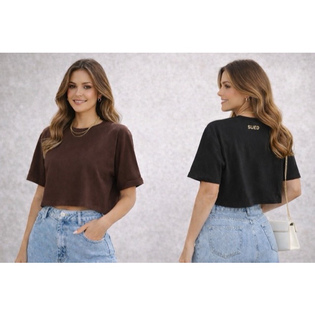 Kit 2 Cropped Camiseta Feminina Oversized Algodão Soltinha
