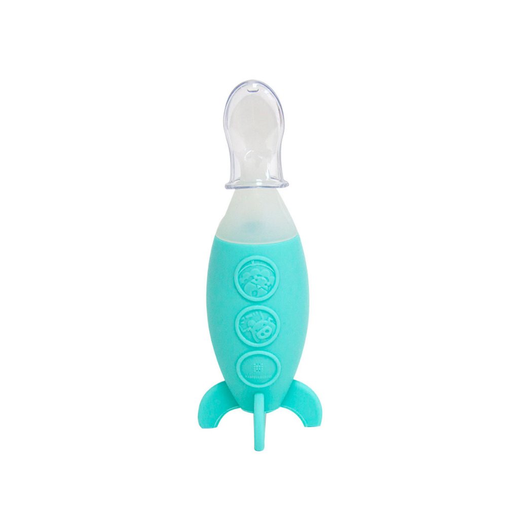 COLHER SILICONE COM DISPENSER PARA ALIMENTO AZUL
