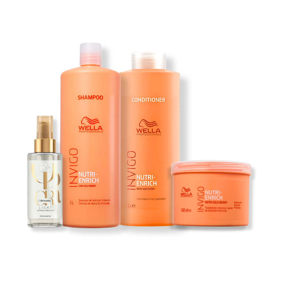 Kit Wella Invigo Nutri-Enrich - Shampoo 1L , Condicionador 1L e Máscara 500ml + Óleo Light 100ml