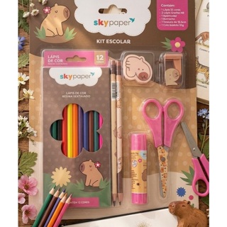 Kit Escolar Capivara 7 peças Skypaper em Oferta na Shopee