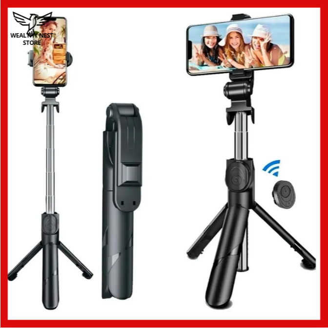 Bastão Selfie Tripé Retrátil com Luz LED + Controle Bluetooth para Celular - Portátil E Prático