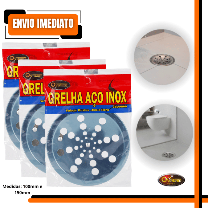 Grelha Ralo Redonda Inox 100mm 150mm Overtime Banheiro Cozinha Piso Anti Entupimento
