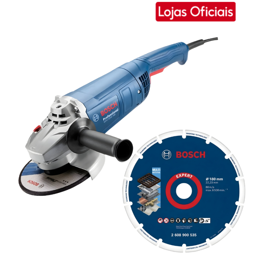 Kit Esmerilhadeira Angular 7 Pol (180mm) Bosch GWS 2200W (220V) + Disco Diamantado Metal Expert180mm