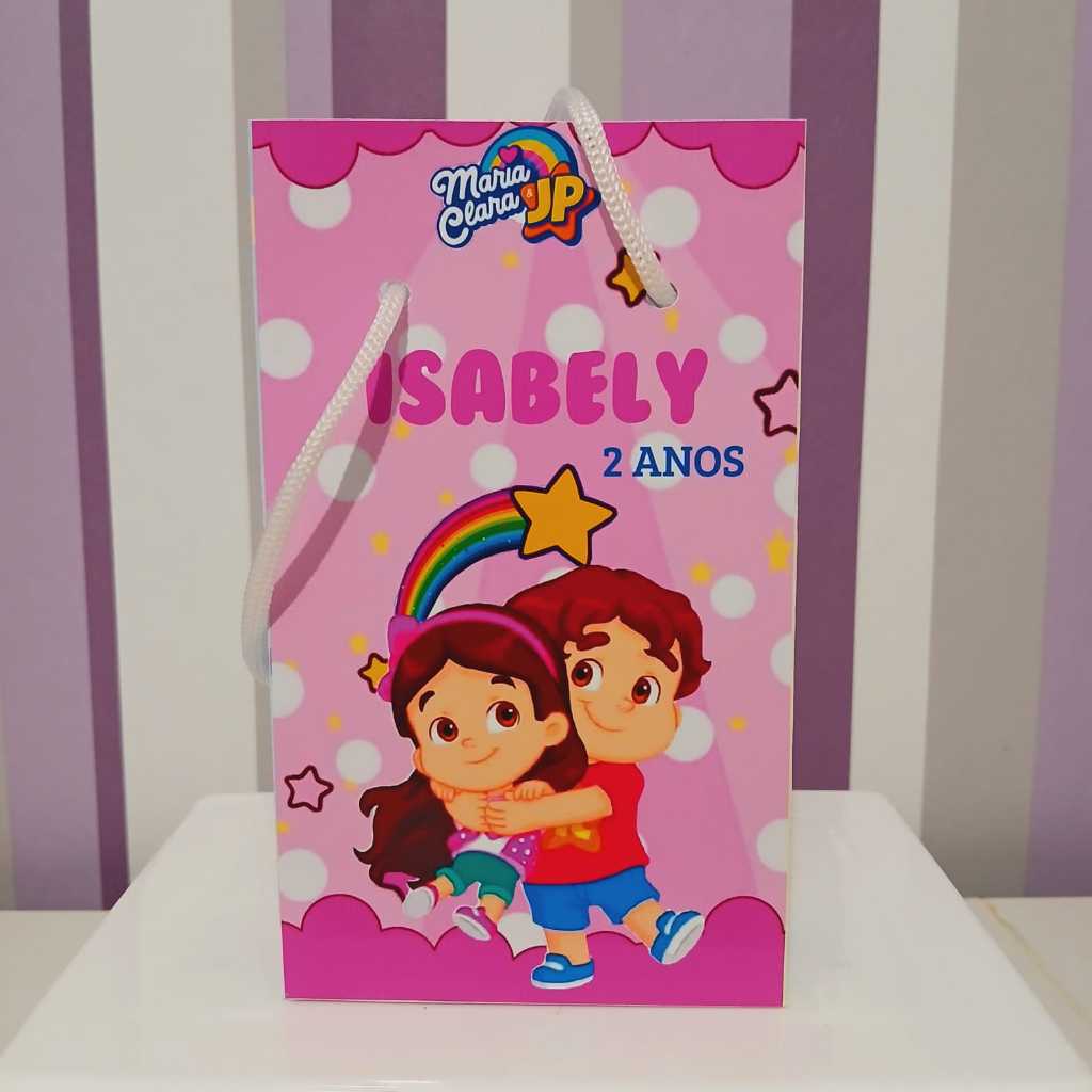 Sacolinha Surpresa Personalizada Maria Clara e JP - Lembrancinha Aniversário - Tamanho P - PEGUE E MONTE