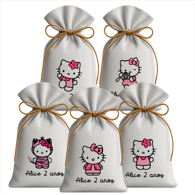 Saquinho Sacolinha Lembrancinha Festa Aniversário Infantil Tecido Personalizado Hello Kitty