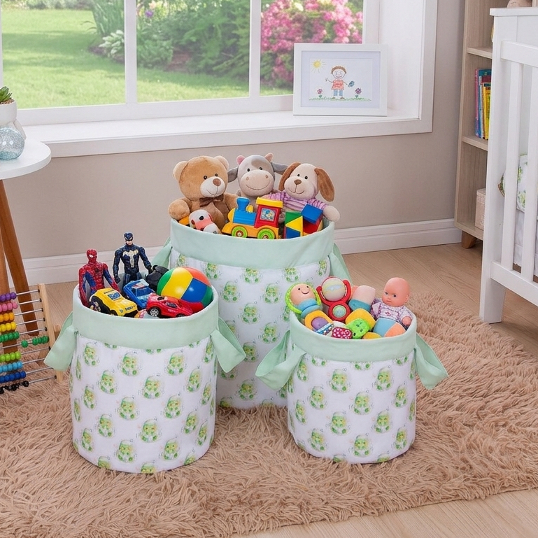 Trio de cestos organizadores quarto de bebê e infantil para roupas e brinquedos cestos de brinquedos