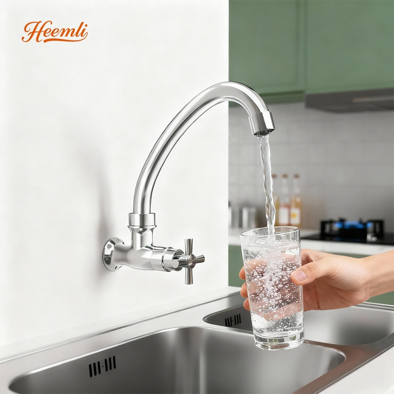 Heemli Torneira de Cozinha Monocomando para Parede com Tubo Curvo - Água Fria, ABS, Cromado e Aerador Economizador em Oferta na Shopee