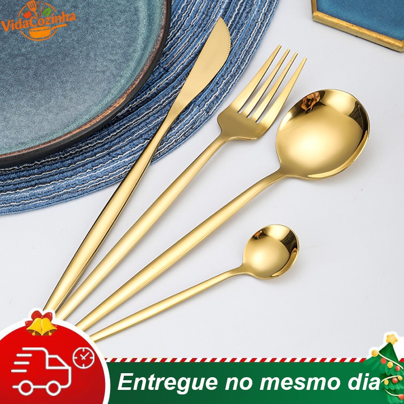 Dourado / Prata Talheres  de Aço Inox  Talheres de prata Garfo Colher Faca Colher De Mesa