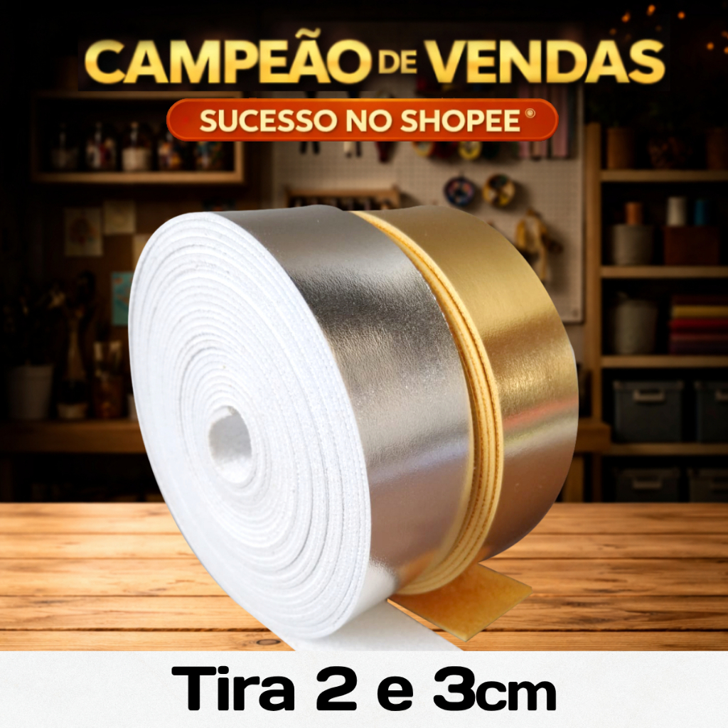 Rolo Tira De Couro Ecológico Montana Dourado 5 e 10 metros
