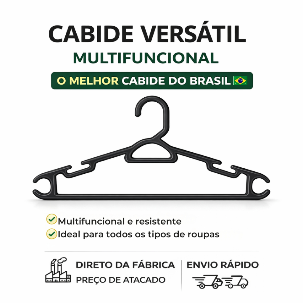 Cabide Adulto Preto Reforçado 38cm - Kit 10 a 100un - Suporta até 3Kg
