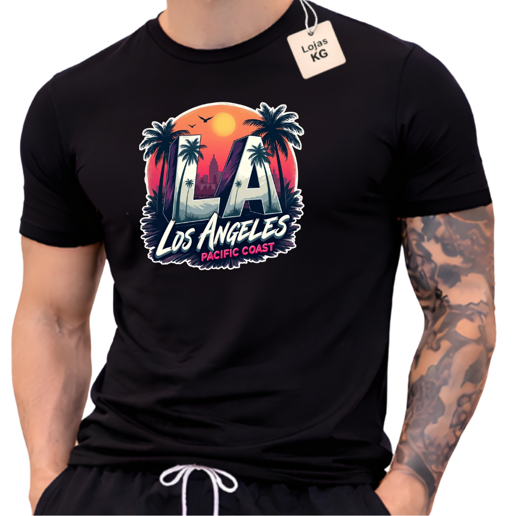 Imagem Moletom ou camiseta LA Estampa Manga Los Angeles Blusa de frio Masculino Feminino Unissex e camisetas aleatorias