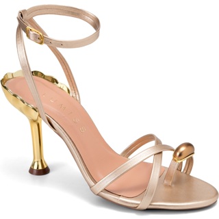 Sandália Feminina Lumiss Salto Alto Fino Metalizado Tiras Finas Delicada Enfeite Dedo em Oferta na Shopee