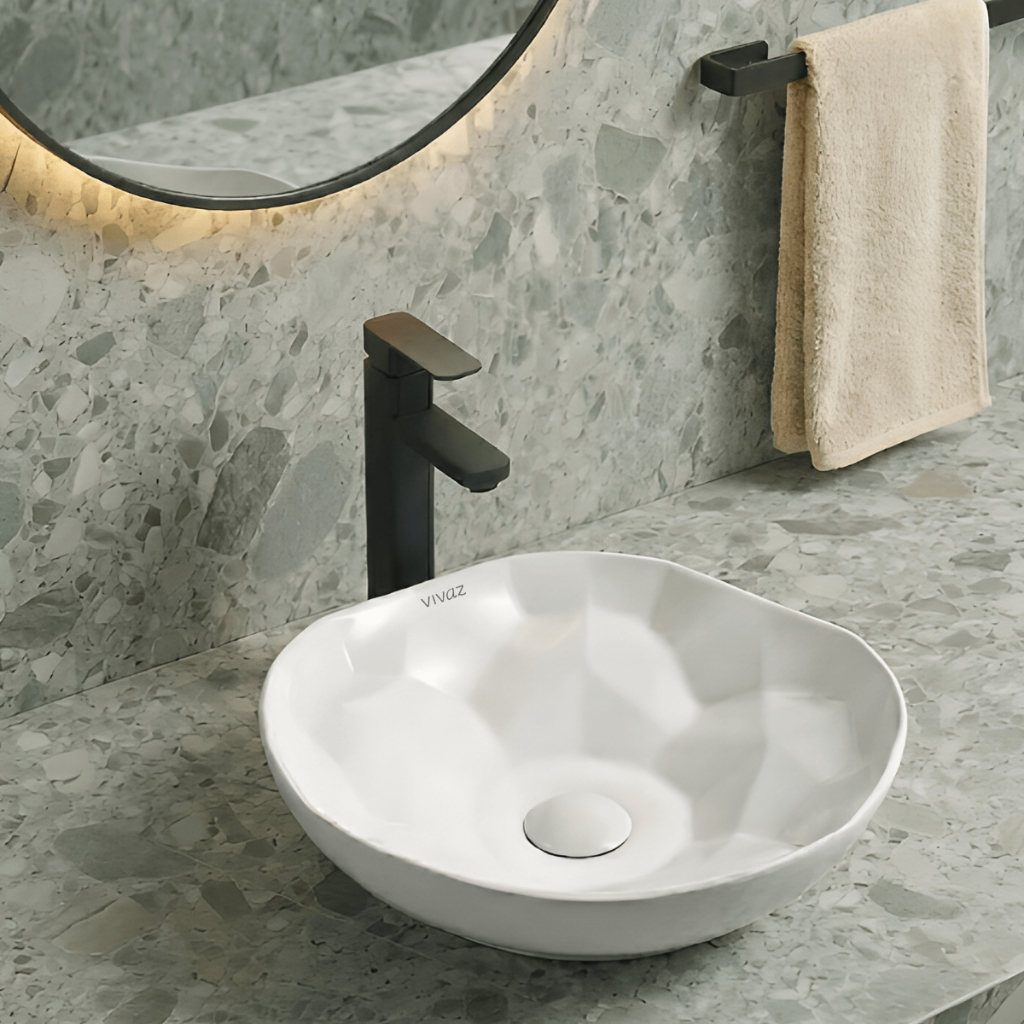 Cuba De Apoio Redonda 40cm Design Orgânico Pia Para Banheiro Lavabo - Vivaz®