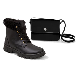 Kit Coturno e Bolsa Feminino Infantil Bota Infantil Com Bolsinha Injetada Menina Bota Coturno