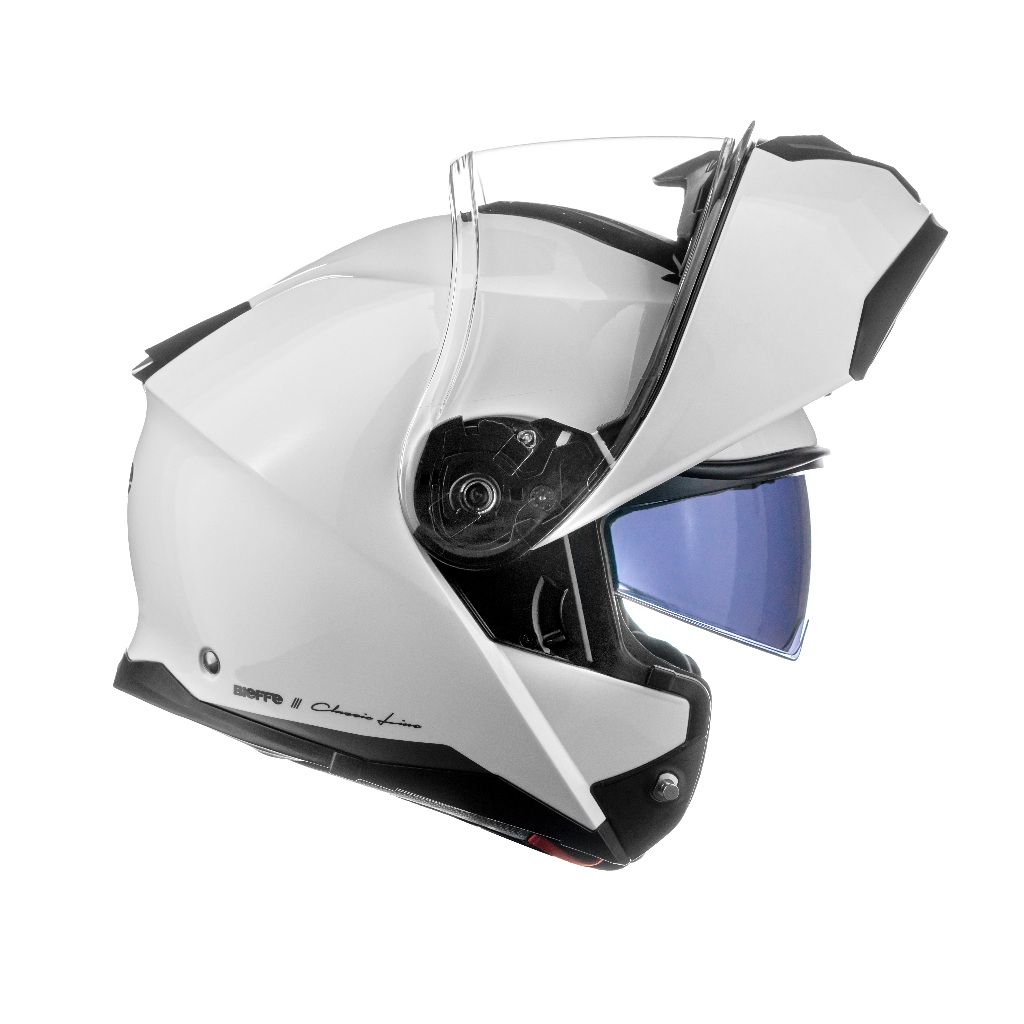 Capacete Moto Escamoteável Marca Bieffe Premium - B-Dynamic Classic Branco Brilho Robocop