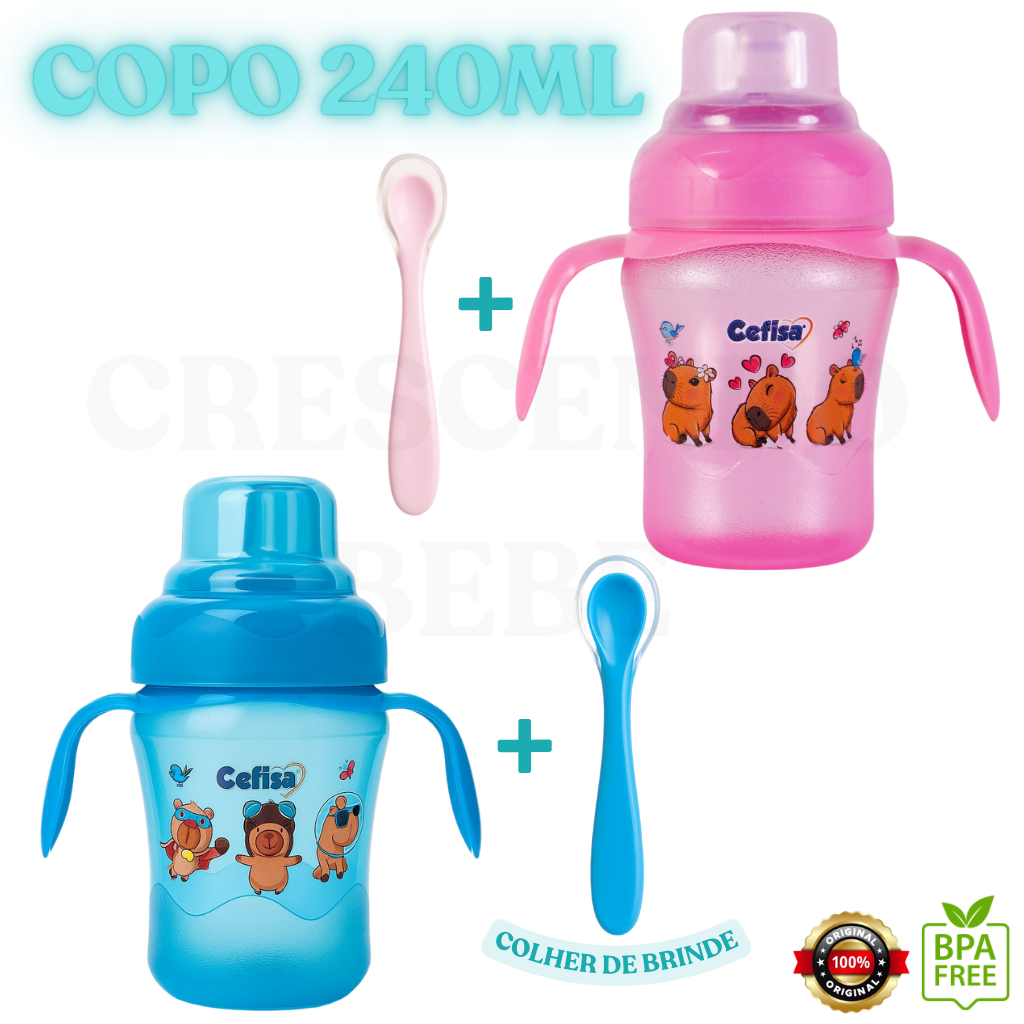 Kit Copo Treinamento Antivazamento + Colher com Ponta de Silicone