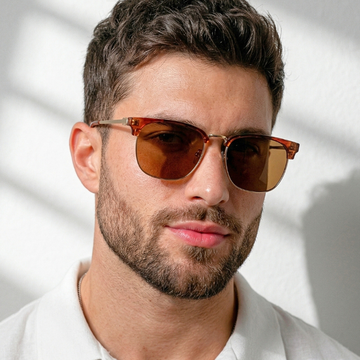 Oculos de Sol Marrom Dourado Quadrado Premium Club Classico Vintage Tendencia uv400 Masculino em Oferta na Shopee