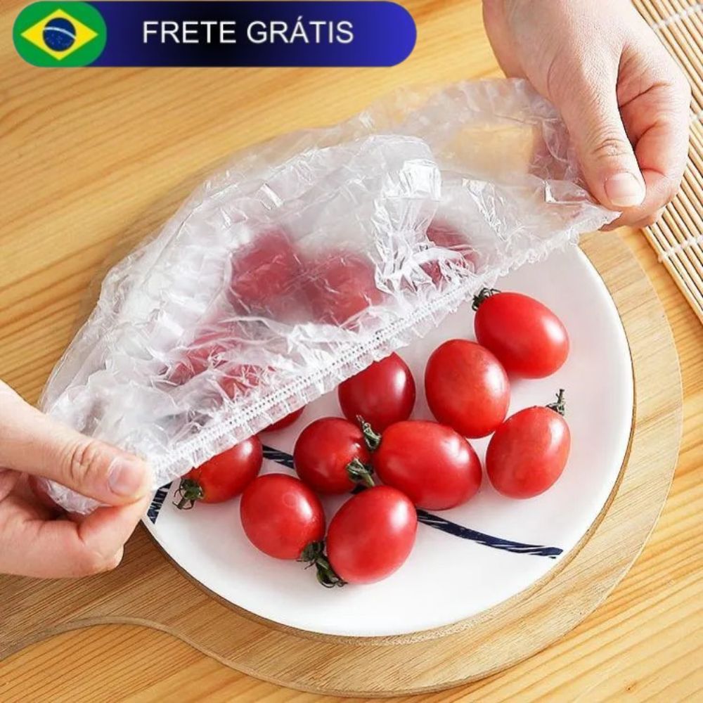 (100PCS) Toucas Saquinhos Descartáveis Plásticos Tampas de alimento Elásticos