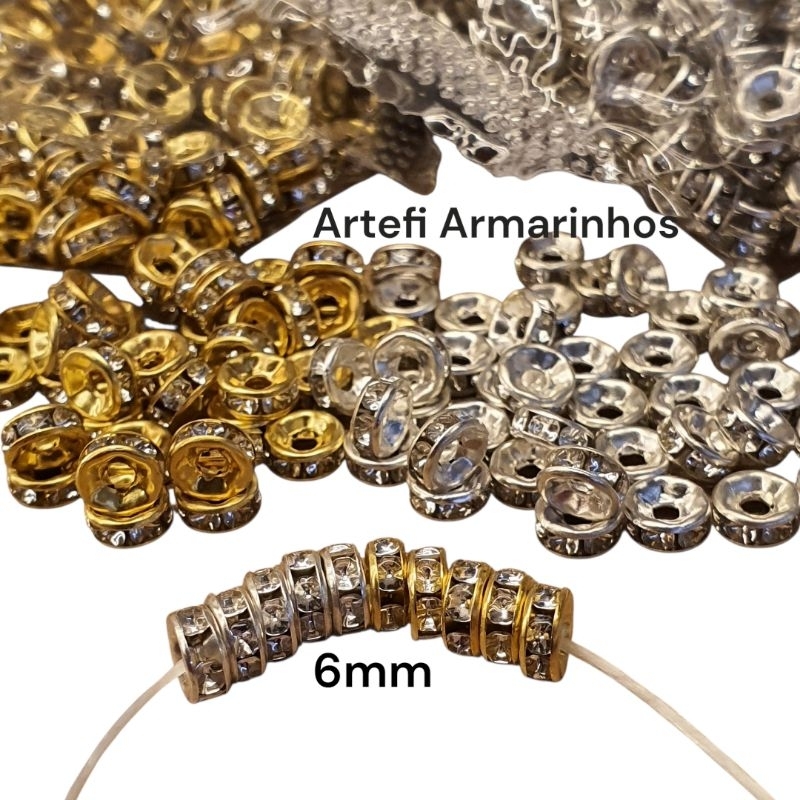 Rondelle de Strass Entremeio 6mm  300 / 150 unidades Separador para Terço e artesanato