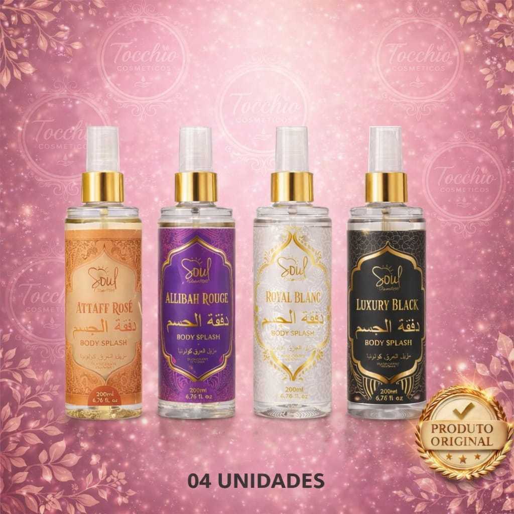 KIT 04 Body Splash ARABE SOUL COSMETICOS 200ml - FEMININO - Desodorante Colonia Perfume Corporal
