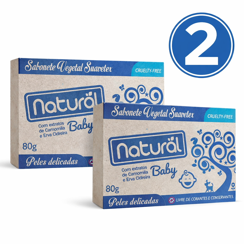 Kit 2 Sabonete em Barra Natural Baby - Extrato de Camomila e Erva Cidreira 80g