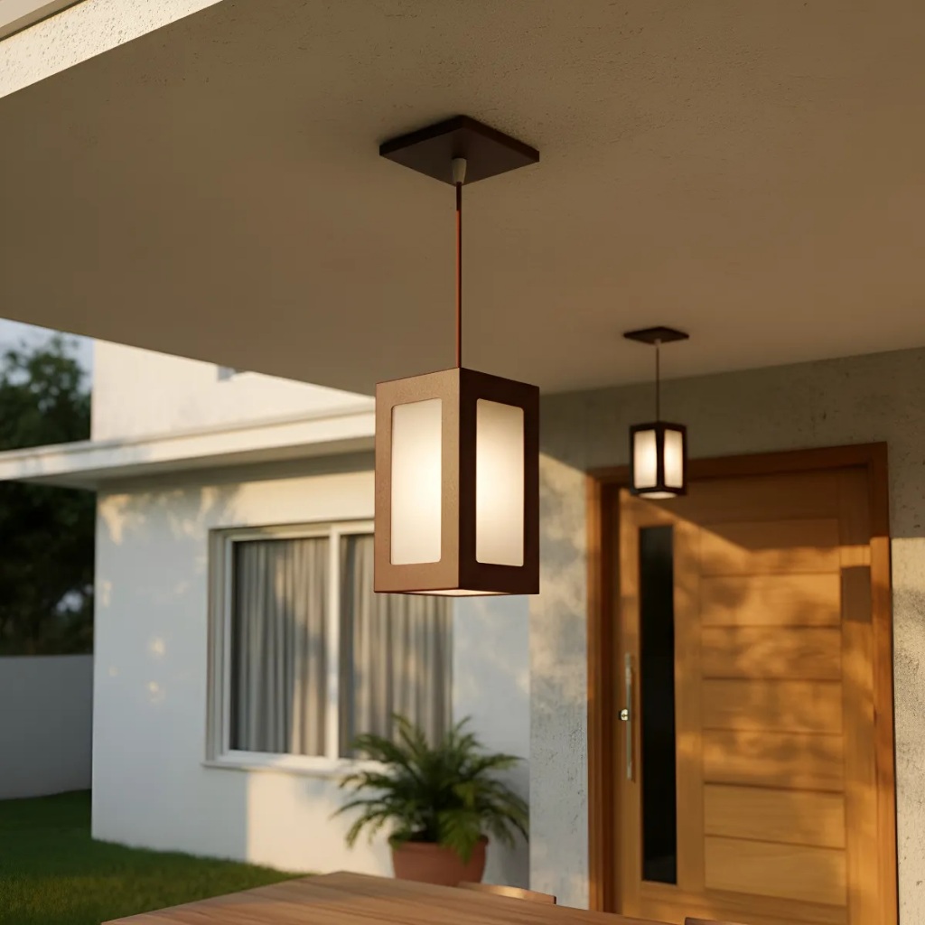 Kit 2 Pendente Externo Interno Retangular Marrom Para Varanda Pergolado Marquise Garagem Com Vidro