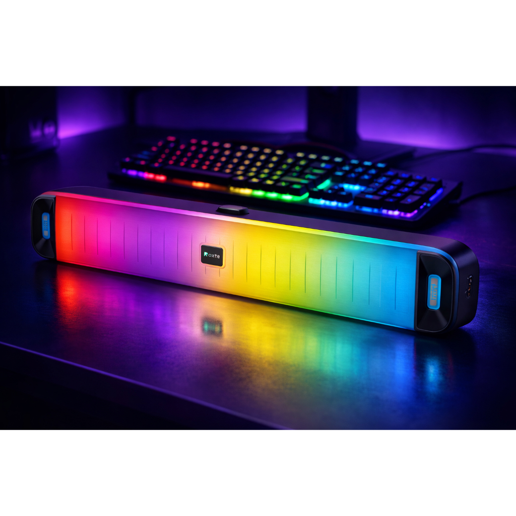 Caixa de Som Gamer RGB Bluetooth 5.0 50W Portátil LED Colorido PC Setup Mesa Subwoofer Potente