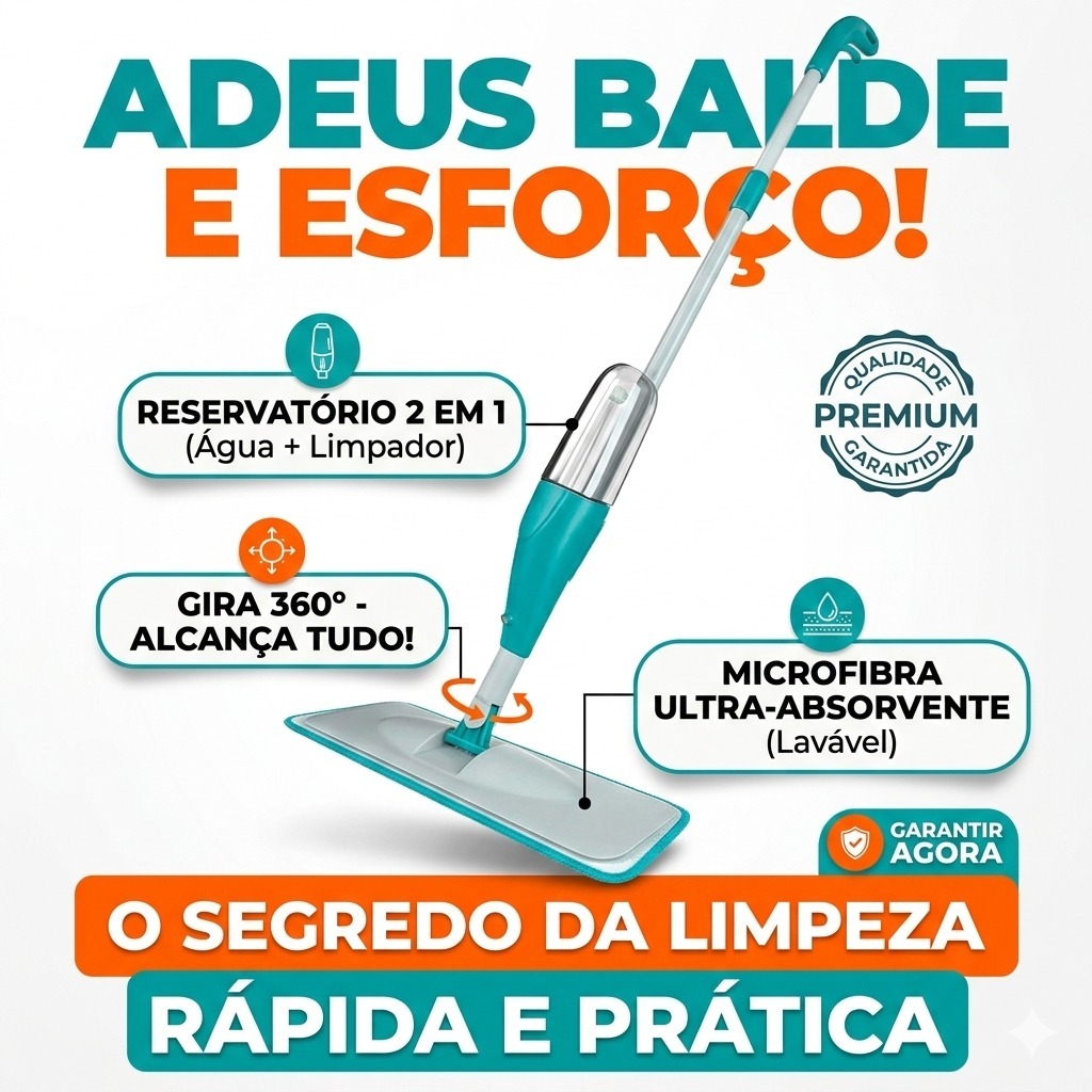 Mop Giratório Spray Original Limpeza Prática 360° + Refis Extra Kit Completo Envio Rápido Promoção