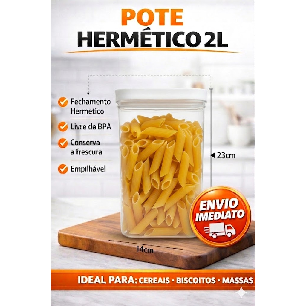Pote Hermético 2 Litros Transparente Organizador Porta Mantimento Empilhável BPA Free