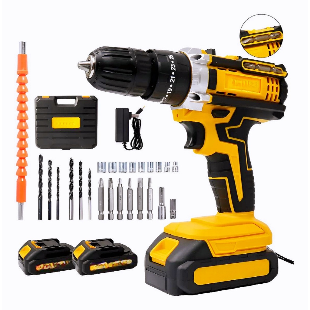 Conjunto de Furadeira/Parafusadeira de Impacto/Chave De Impacto Sem Fio Completo com Acessórios Profissionais - 12V/48V