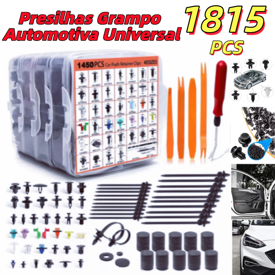 Kit Presilhas Grampo Automotiva Universal 1815/800 Peças Completo Para Portas, Painéis e Para-choques - Reparo Completo