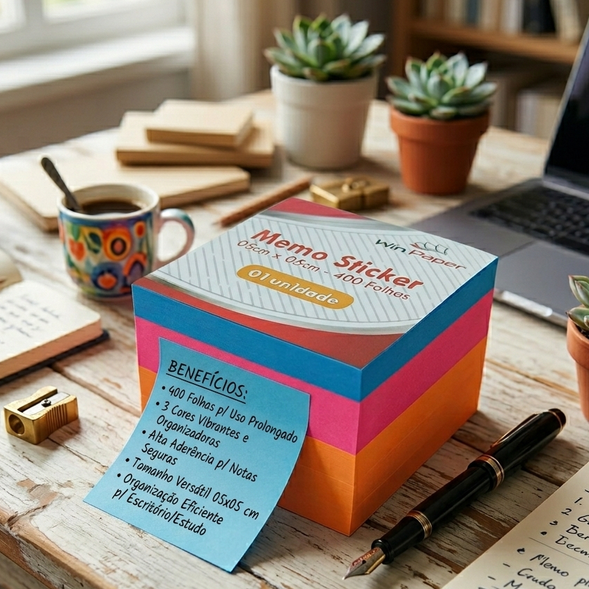 Bloco Adesivo - Memo Sticker Win Paper - 3 Cores - 400 folhas