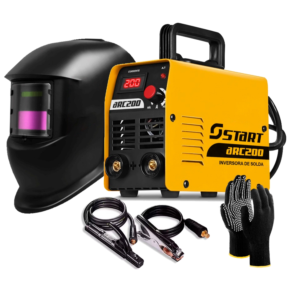 Kit Máquina De Solda Inversora 200a 220v Com Máscara E Luva