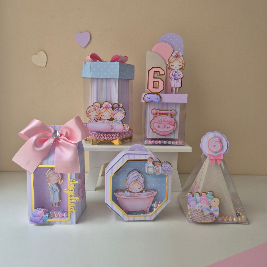 Kit Festa SPA DAY personalizados ROSA / lembrancinhas Spa / cores candy - lilás, azul e amarelo