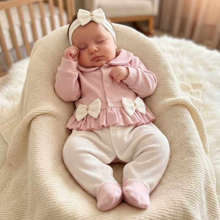 Macacão Manga Longa Bebê Menina Babadinhos Luxo Sofia Malha Canelada em Oferta na Shopee