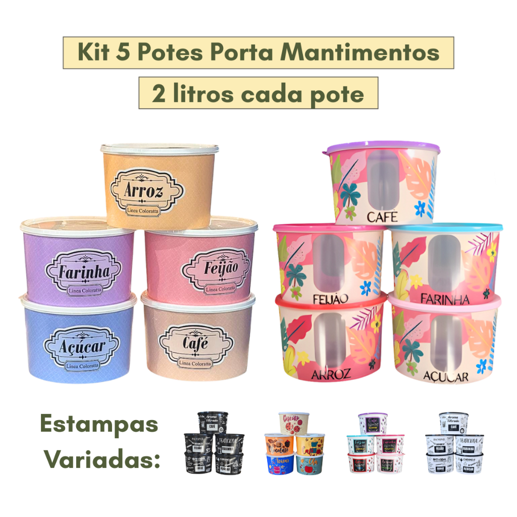 Porta Mantimentos 5 Peças 2L Cozinha Pedreira Utilidades Para Armazenar Alimentos