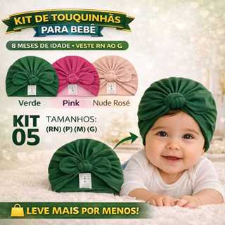 03 Toucas Turbante Bebê E Infantil Diversas Cores E Tamanhos, Verde, Pink, Nude Rosé em Oferta na Shopee