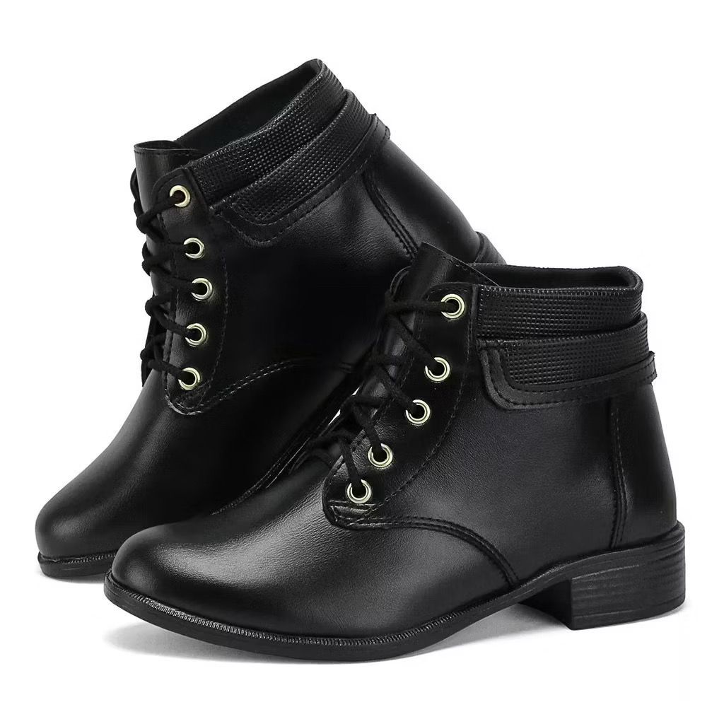 Bota Coturno Feminino Preto Cano Curto Salto Baixo Confortável Casual Dia a Dia