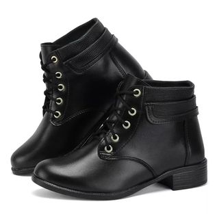 Bota Coturno Feminino Preto Cano Curto Salto Baixo Confortável Casual Dia a Dia