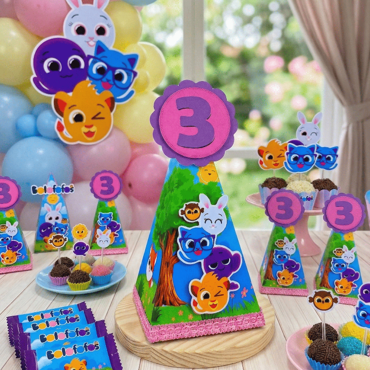 Caixa Pirâmide Cone Bolofofos Menino Menina Personalizada Lembrancinha Aniversário 1 Ano Decoração