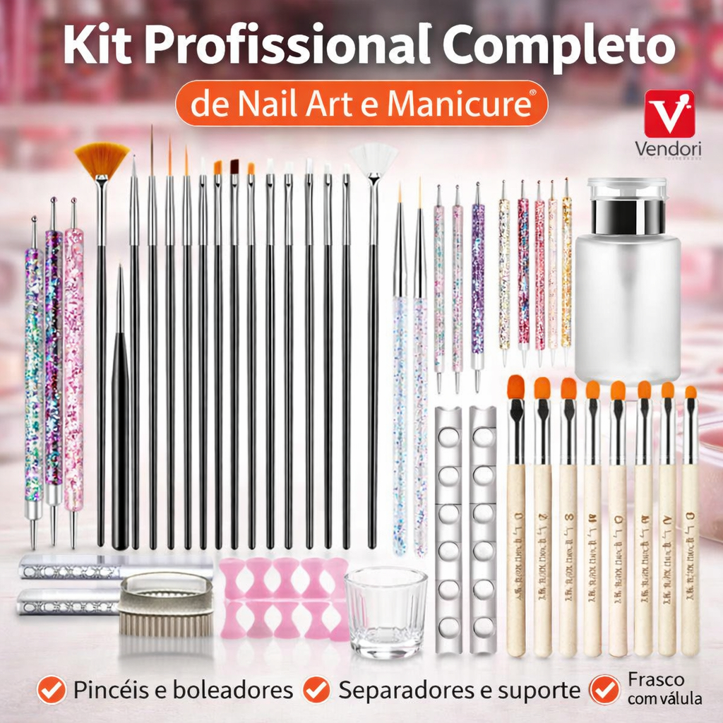 Kit Nail Art Profissional Completo Pincéis Boleadores Unhas Gel Acrigel Manicure 🚚 Envio Imediato 🇧🇷